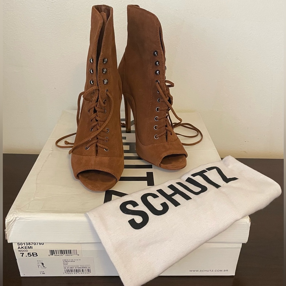 SCHUTZ Akemi Lace-Up Booties in Wood